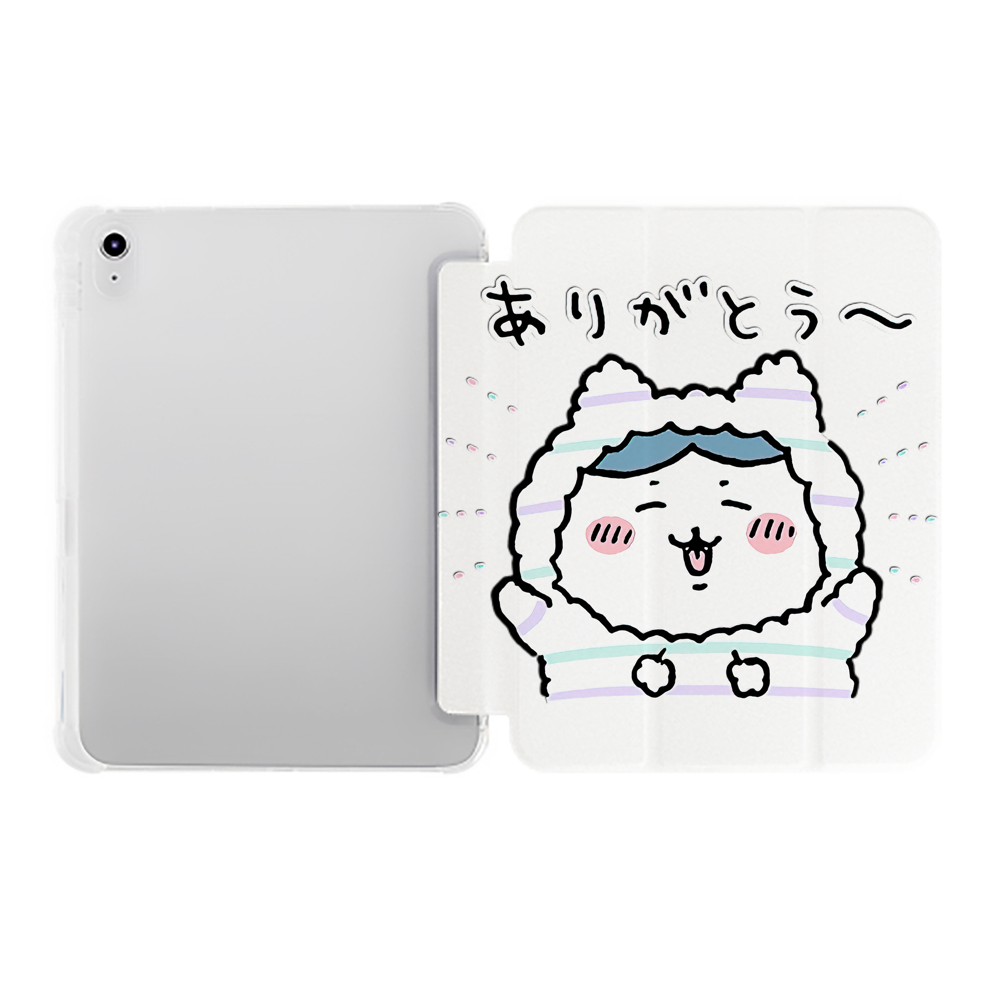 （画像用） ちいかわ ハチワレ Chii-kawa hachiware IPad ケース ペン収納付き 三つ折りスタンド PUレザー×シリコン 対応機種9.5/10.5/10.9インチ